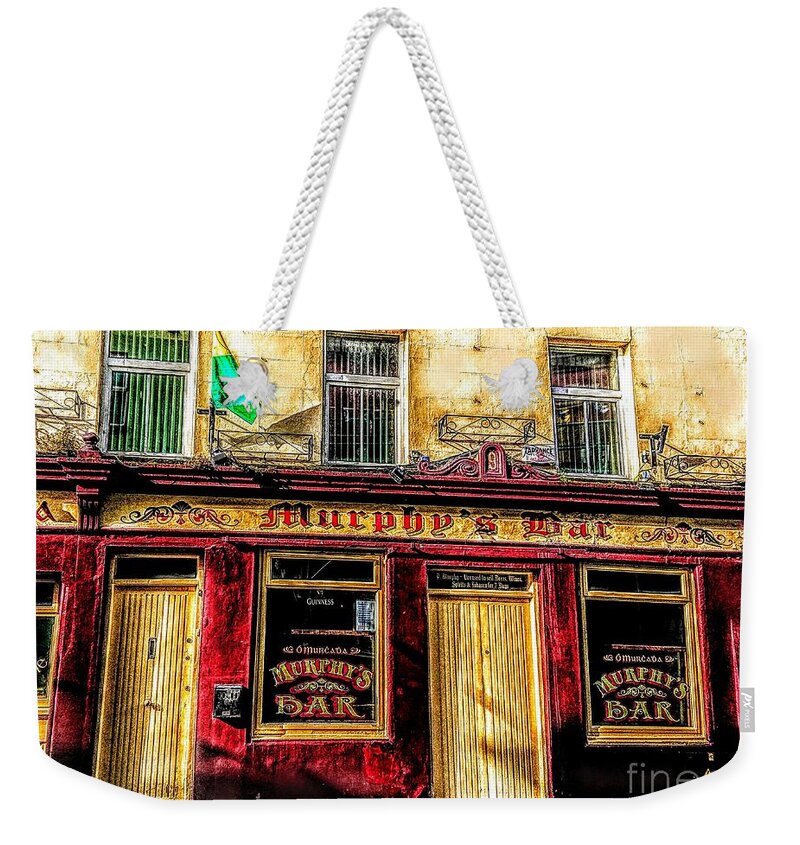 Galway Ireland Weekender Tote Bag featuring the mixed media Painting of Murphys bar Galway by Mary Cahalan Lee - aka PIXI