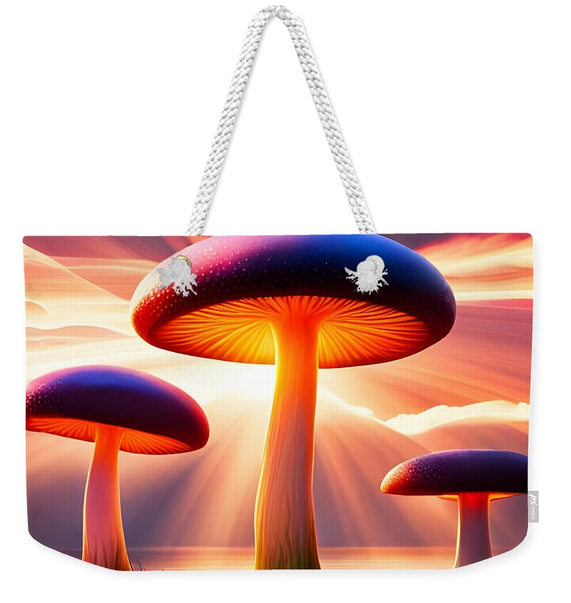 Newby Weekender Tote Bag featuring the digital art Mushroom Trio by Cindy's Creative Corner