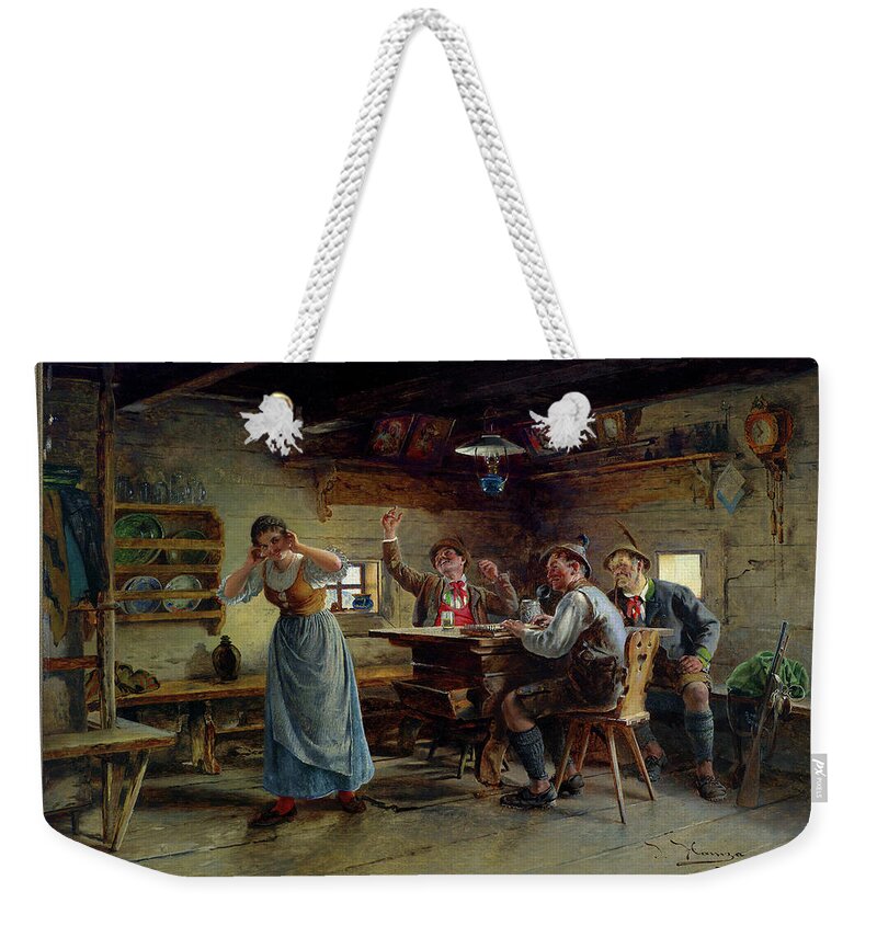 Musical Entertainment On The Alm Weekender Tote Bag featuring the painting Musical Entertainment On The Alm by Johann Hamza by Rolando Burbon