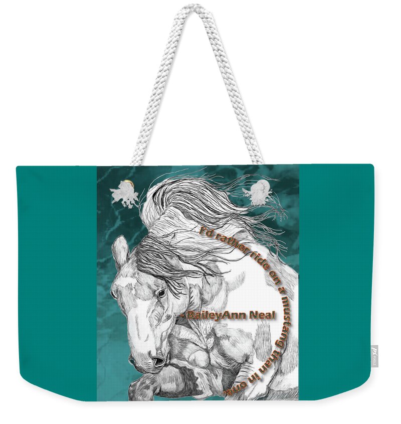 Mustang Horse Weekender Tote Bag featuring the mixed media Mustang with Quote by Equus Artisan