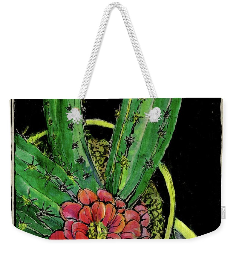 Flowers Weekender Tote Bag featuring the drawing My Cactus by Marnie Clark