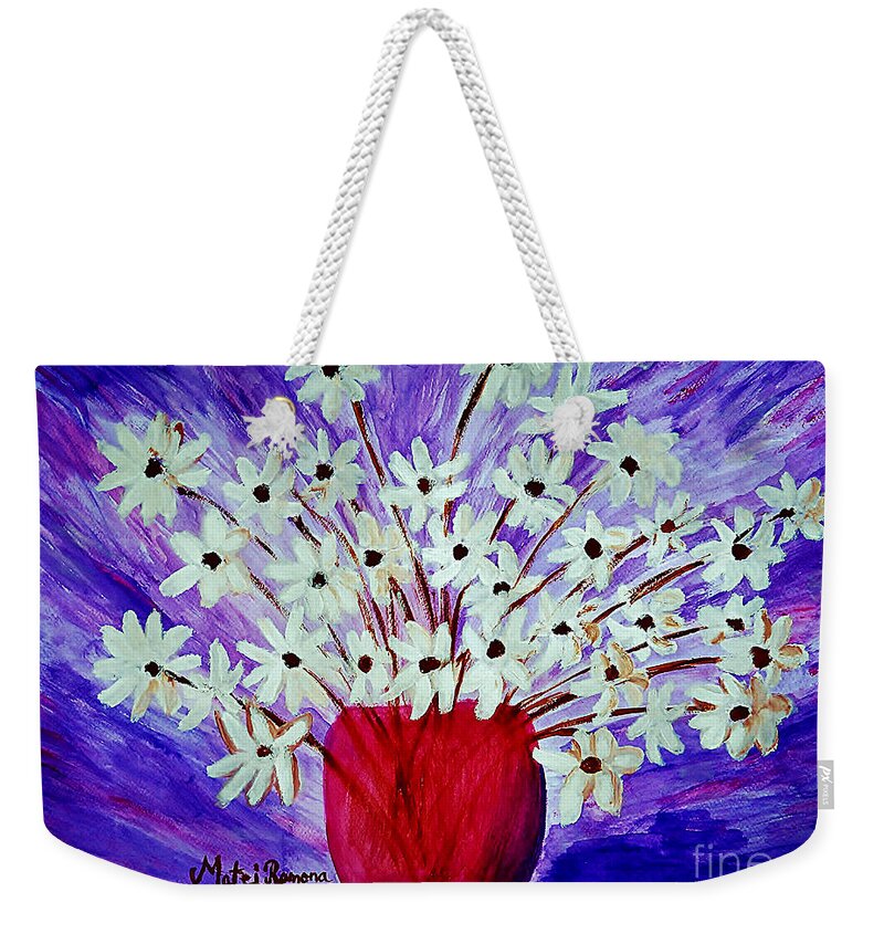 Blue Daisy Weekender Tote Bag featuring the painting My Daisies Blue version by Ramona Matei