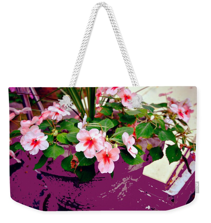 Flowers Weekender Tote Bag featuring the mixed media My Favorite Impatiens by Stacie Siemsen
