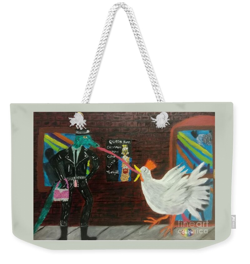 Kiss Weekender Tote Bag featuring the painting My first gay kiss. by David Westwood
