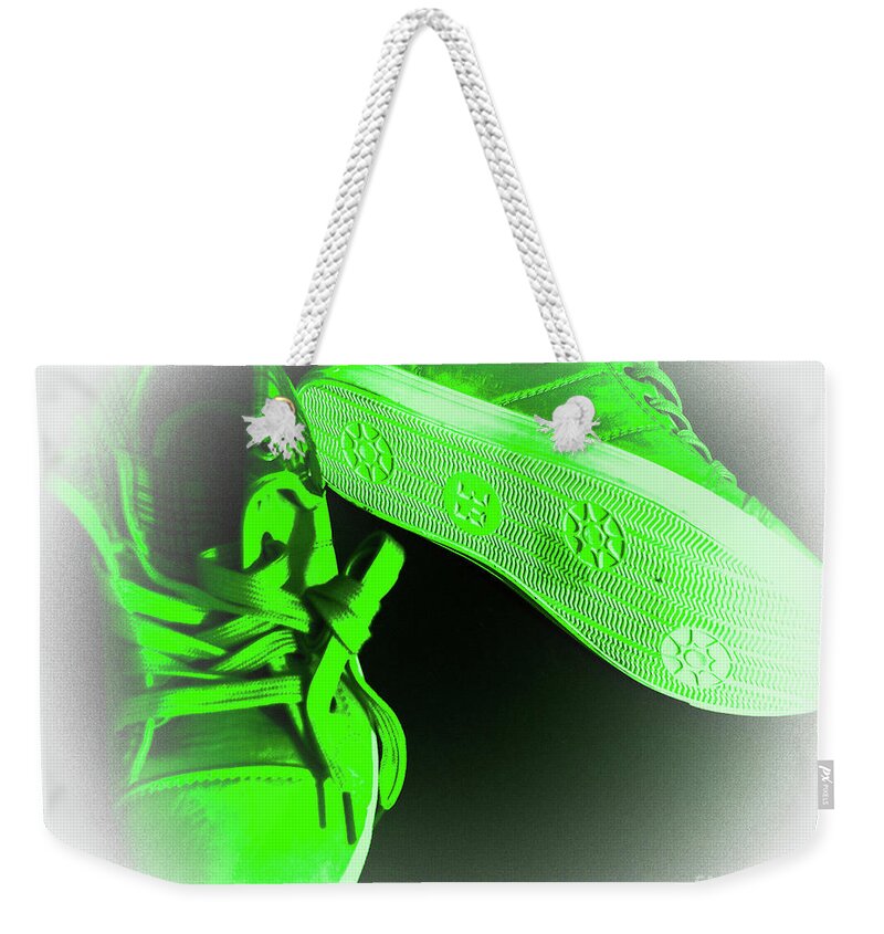 Sneakers Weekender Tote Bag featuring the mixed media My green Sneakers by Eva-Maria Di Bella