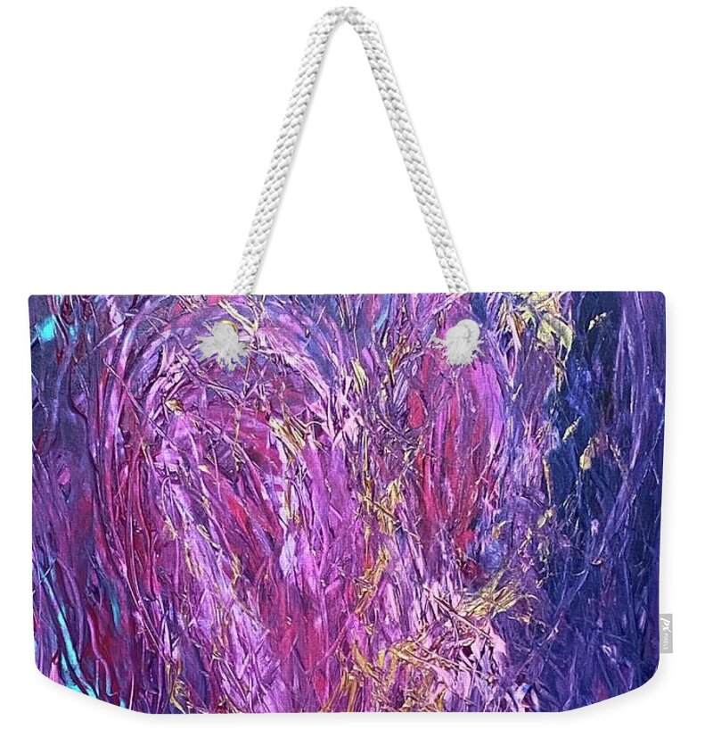 Abstract Weekender Tote Bag featuring the painting My Love Is Alive Flow Codes by Anjel B Hartwell