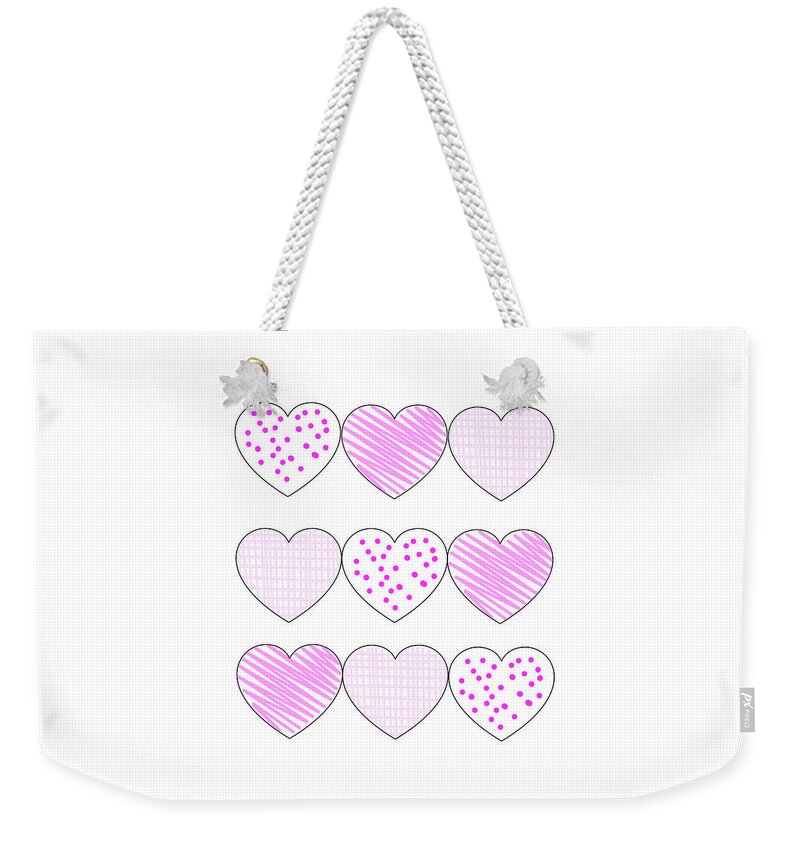 Heart Weekender Tote Bag featuring the digital art My Pink Hearts by Moira Law