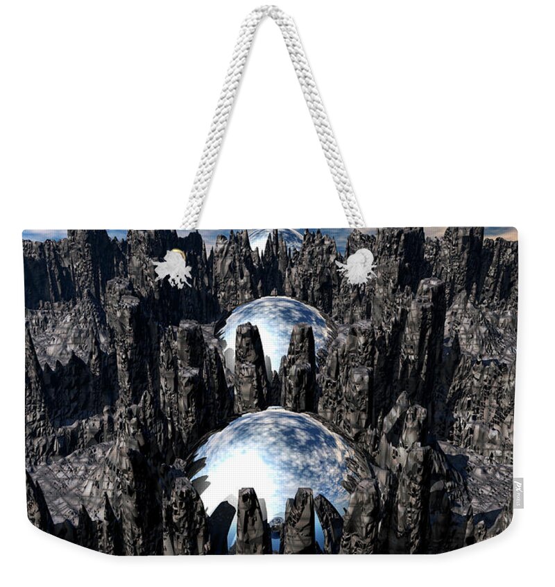 Mountain Weekender Tote Bag featuring the digital art Mysterious Mountain Spheres by Phil Perkins