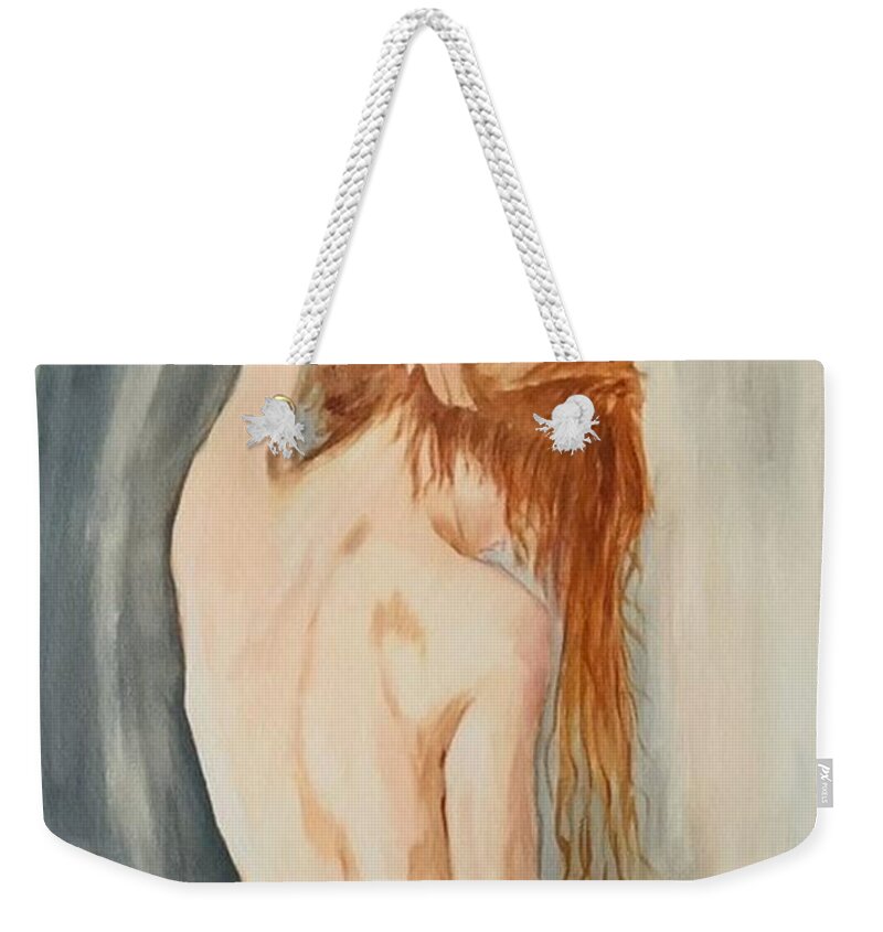 Nude Weekender Tote Bag featuring the painting Mystery by Juliette Becker
