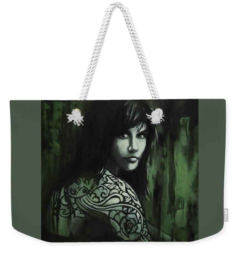 Girl Weekender Tote Bag featuring the painting Nadine by Sv Bell