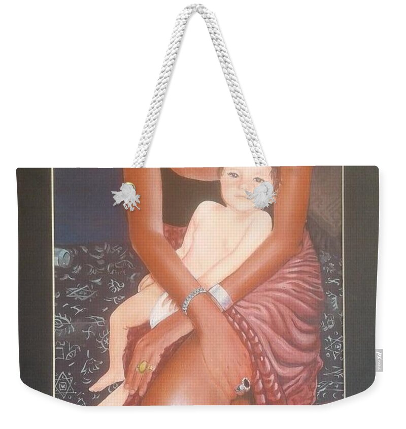  Weekender Tote Bag featuring the painting Madonna and Child--Naomi and Ezra by James RODERICK