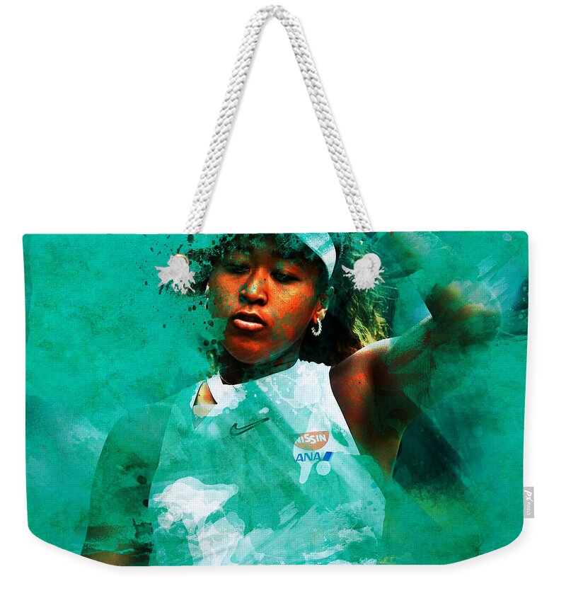 Naomi Osaka Weekender Tote Bag featuring the mixed media Naomi Osaka 5v by Brian Reaves