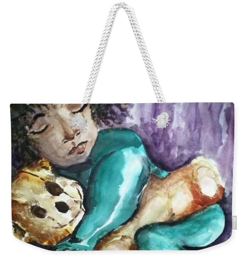  Weekender Tote Bag featuring the painting Naptime by Angie ONeal