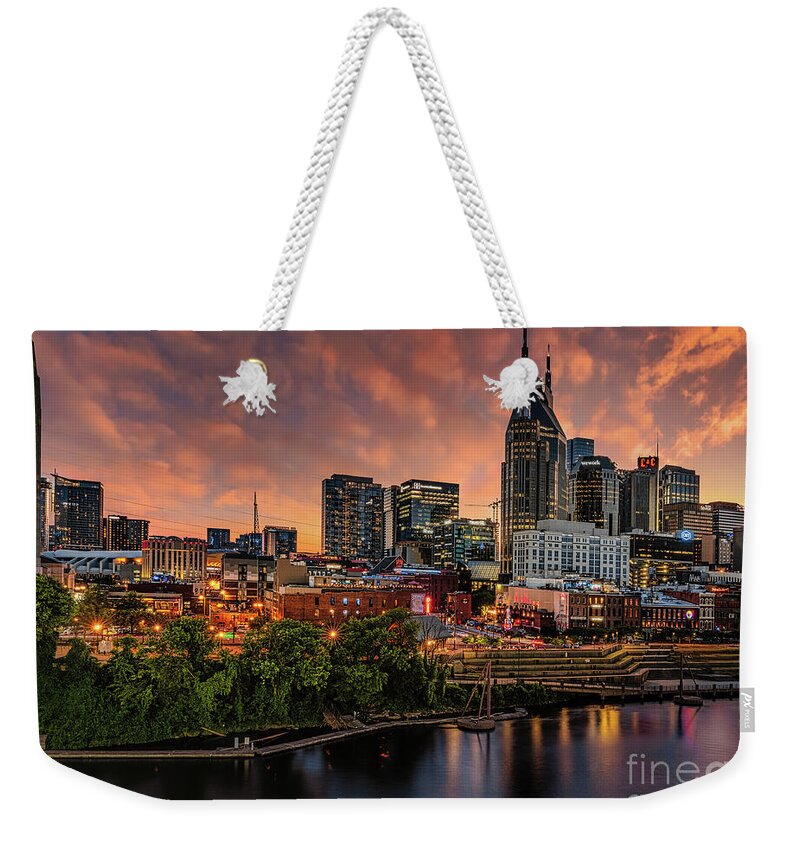 Nashville Weekender Tote Bag featuring the photograph Nashville Lights by Shelia Hunt