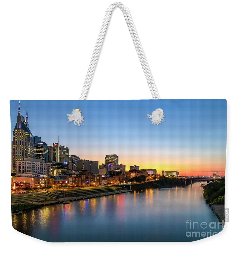 Nashville Weekender Tote Bag featuring the photograph Nashville on the Cumberland River by Shelia Hunt