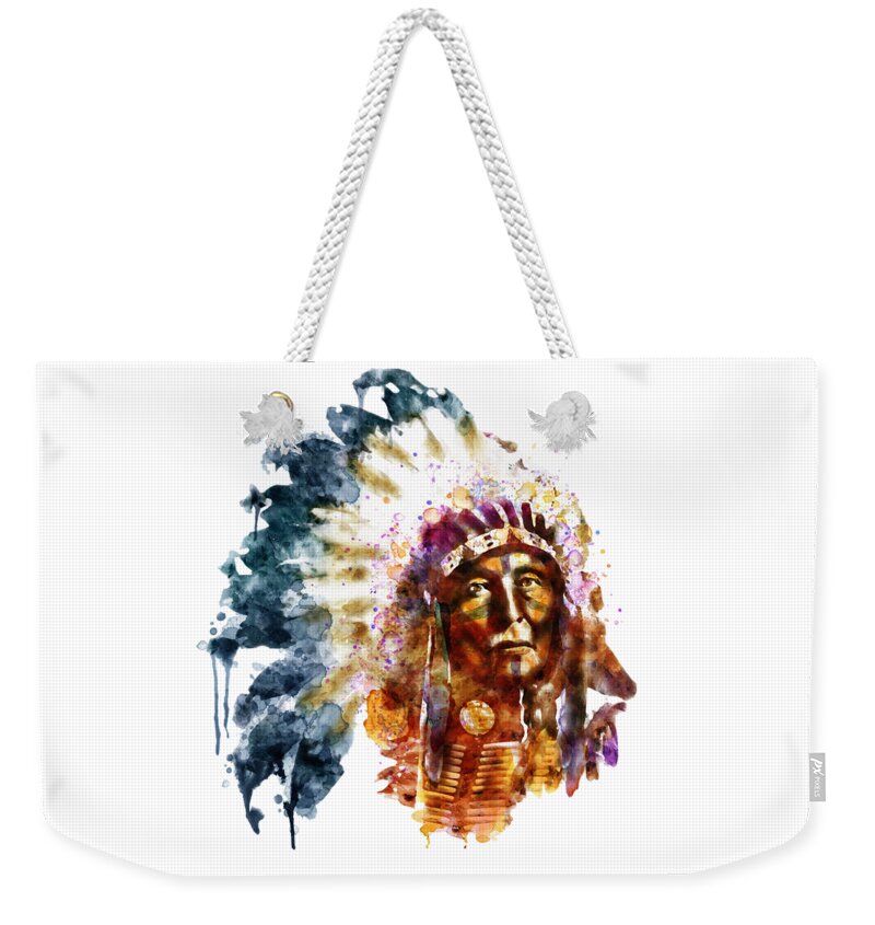 American Indian Weekender Tote Bag featuring the painting Native American Chief by Marian Voicu