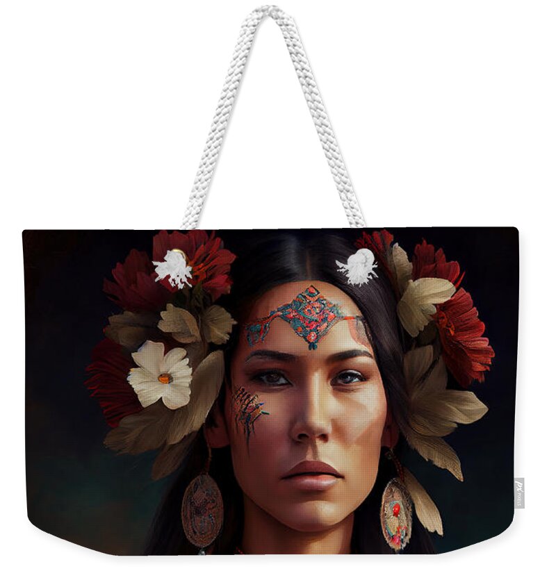 Native American Indian Weekender Tote Bag featuring the digital art Native American Indian Series 113022-c by Carlos Diaz
