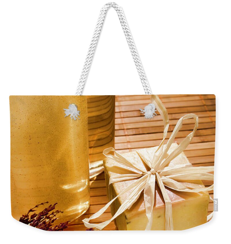 Aromatherapy Weekender Tote Bag featuring the photograph Natural Aromatherapy Artisan Soap Bar by Olivier Le Queinec