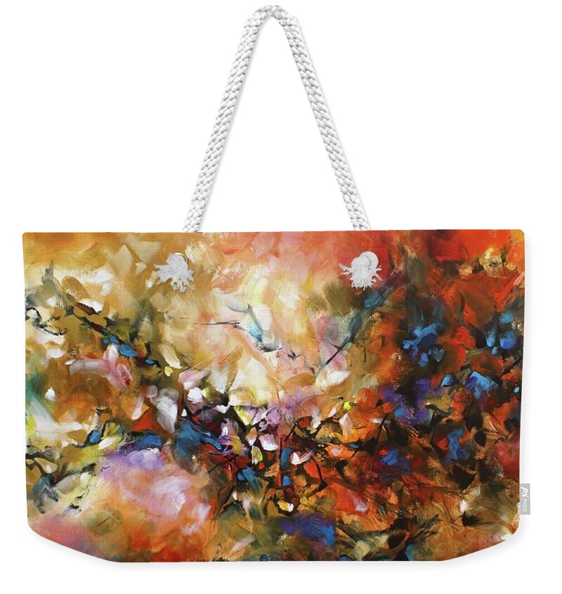 Abstract Weekender Tote Bag featuring the painting Natural Intervention by Michael Lang