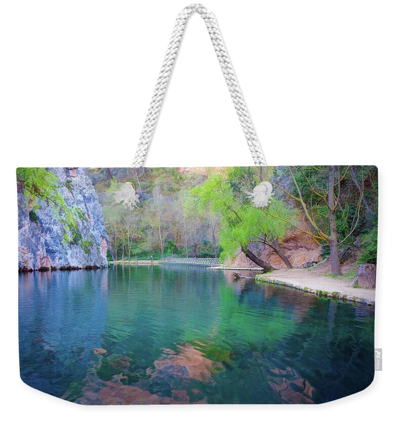 Canvas Weekender Tote Bag featuring the photograph Natural park of the monastery of Piedra - Orton glow Edition - 1 by Jordi Carrio Jamila