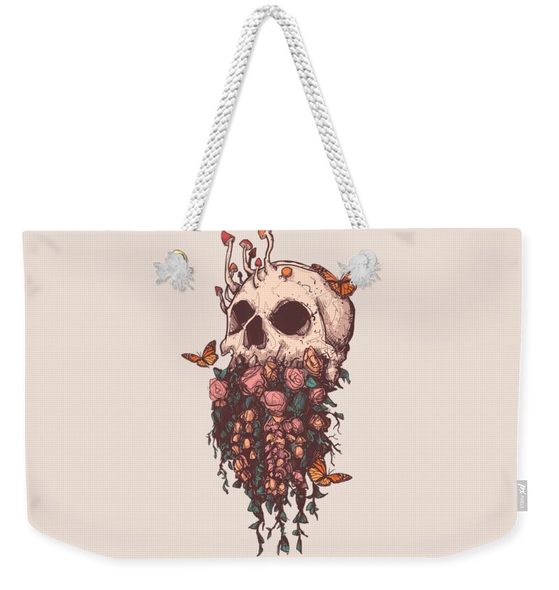 Elemental Skull Weekender Tote Bag featuring the drawing Nature Elemental Skull by Ludwig Van Bacon