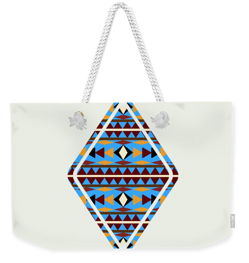 Navajo Weekender Tote Bag featuring the mixed media Navajo Blue Pattern Art by Christina Rollo