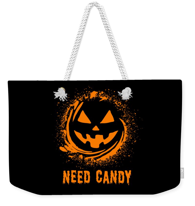 Cool Weekender Tote Bag featuring the digital art Need Candy Halloween Pumpkin Trick-Or-Treating by Flippin Sweet Gear