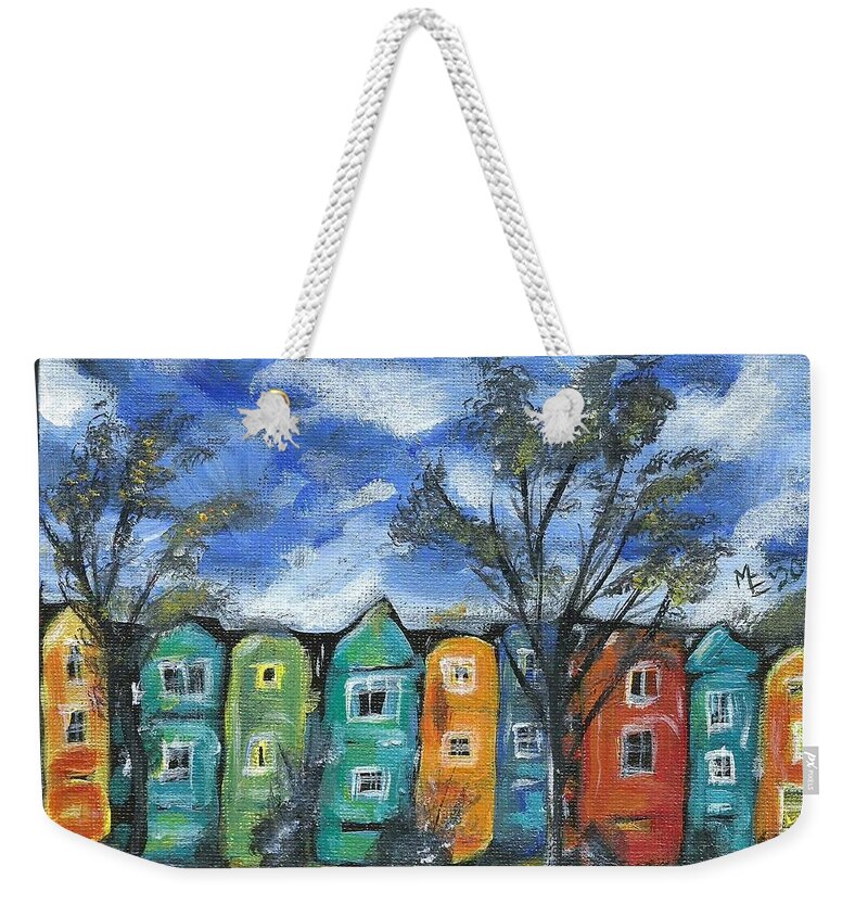 Neighborhood Painting Weekender Tote Bag featuring the painting Neighborhood by Monica Resinger