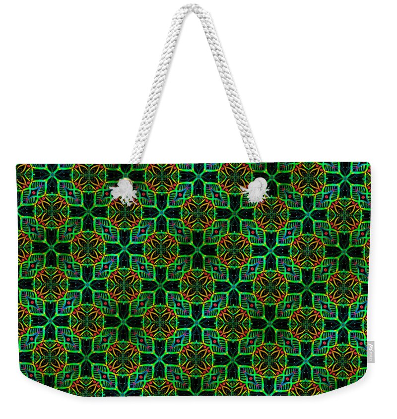 Neon Weekender Tote Bag featuring the digital art Neon Flower pattern by Becky Herrera