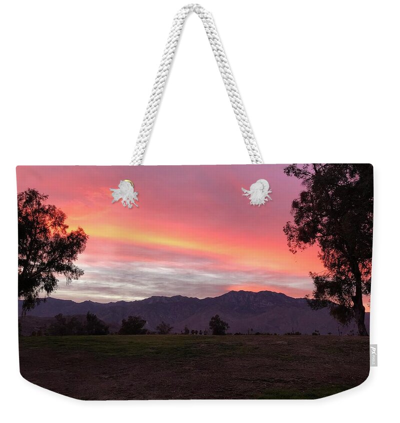Landscape Weekender Tote Bag featuring the photograph Cotton Candy Sky, VI by Leslie Porter