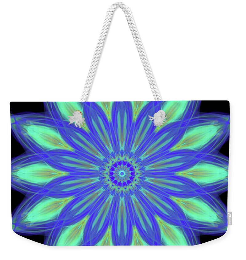 Neon Star Mandala Weekender Tote Bag featuring the digital art Neon Star Mandala by Michael Canteen