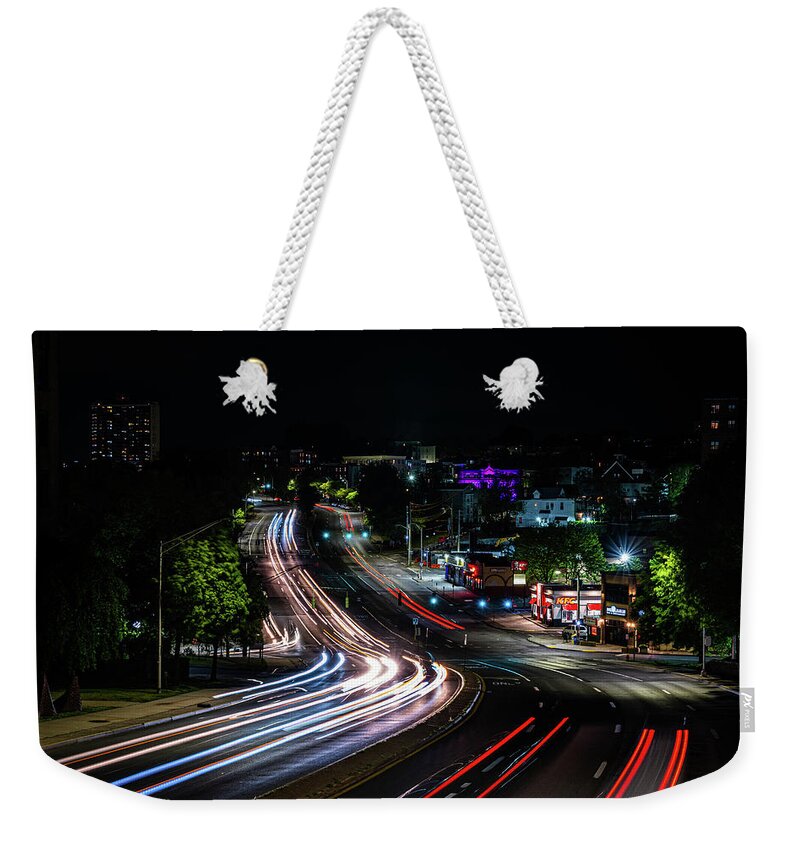 Getty Square Weekender Tote Bag featuring the photograph Nepperhan at Night 1 by Kevin Suttlehan