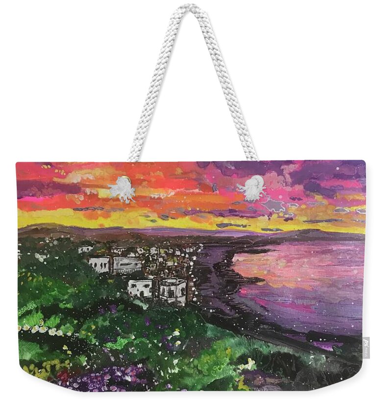 Colorful Weekender Tote Bag featuring the painting Nestled in Paradise by Eileen Backman