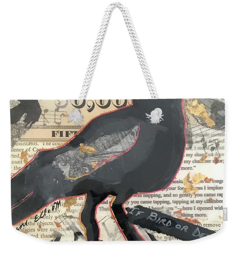 Poe Weekender Tote Bag featuring the painting Nevermore by Elaine Elliott