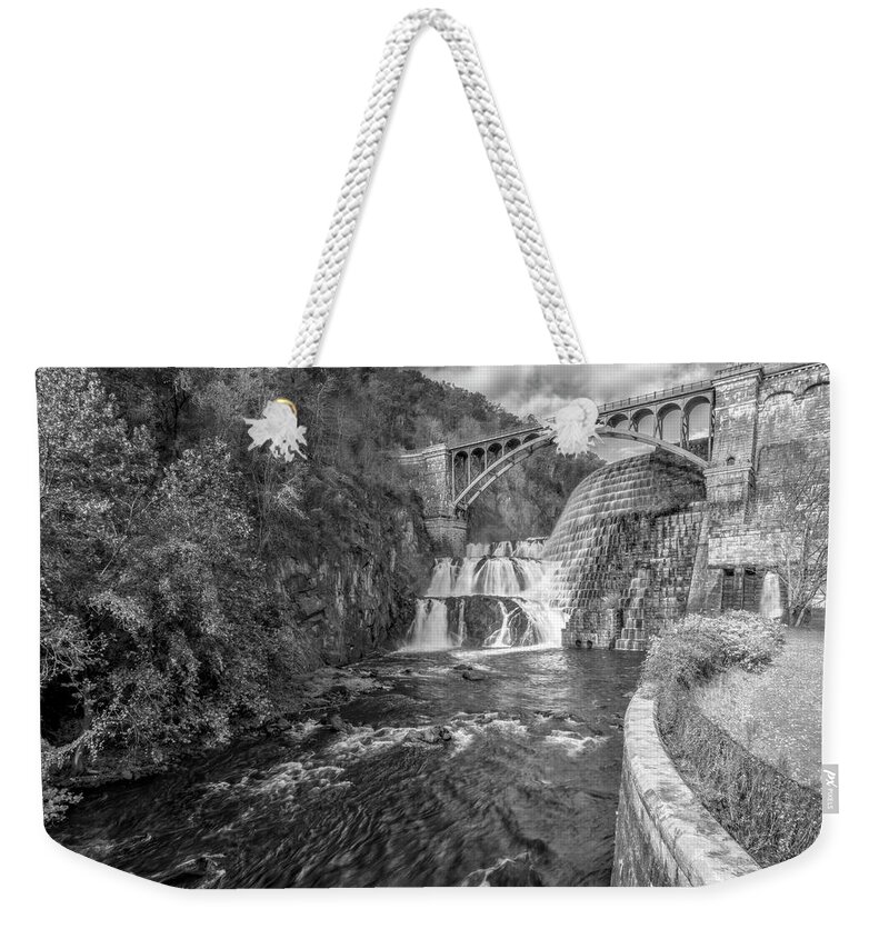 Croton Dam Weekender Tote Bag featuring the photograph New Croton Hudson Dam BW by Susan Candelario