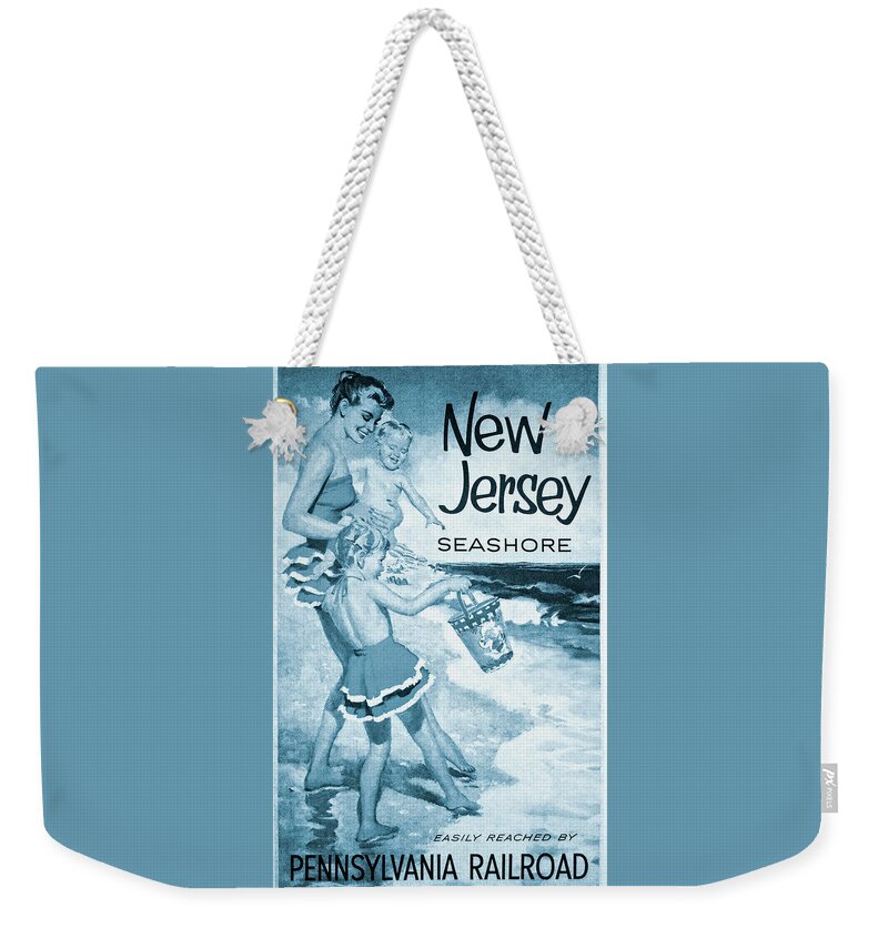 New Jersey Weekender Tote Bag featuring the photograph New Jersey Seashore Vintage Travel Poster Beach House Blues by Carol Japp