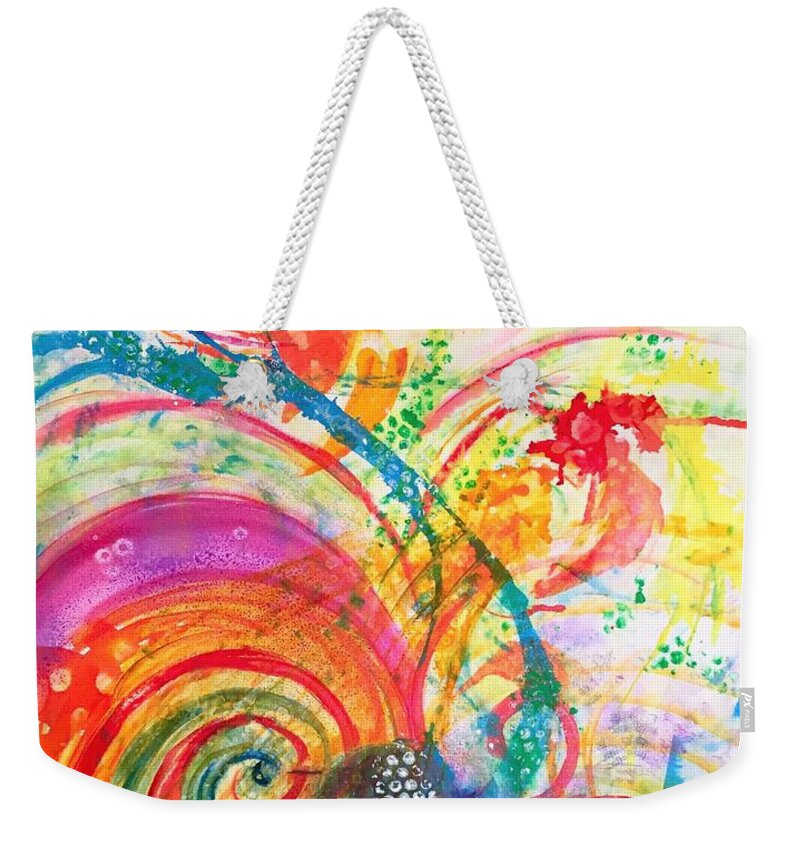 Rainbow Weekender Tote Bag featuring the painting New Universe by Deb Brown Maher
