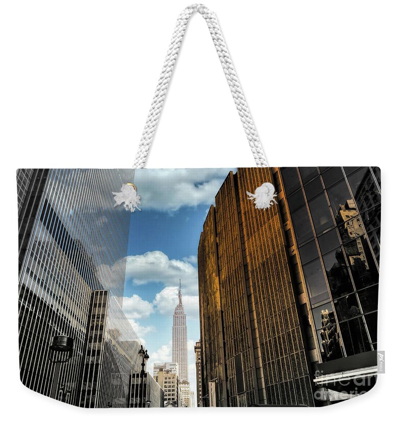 City Weekender Tote Bag featuring the photograph New York City Buildings by Elaine Manley