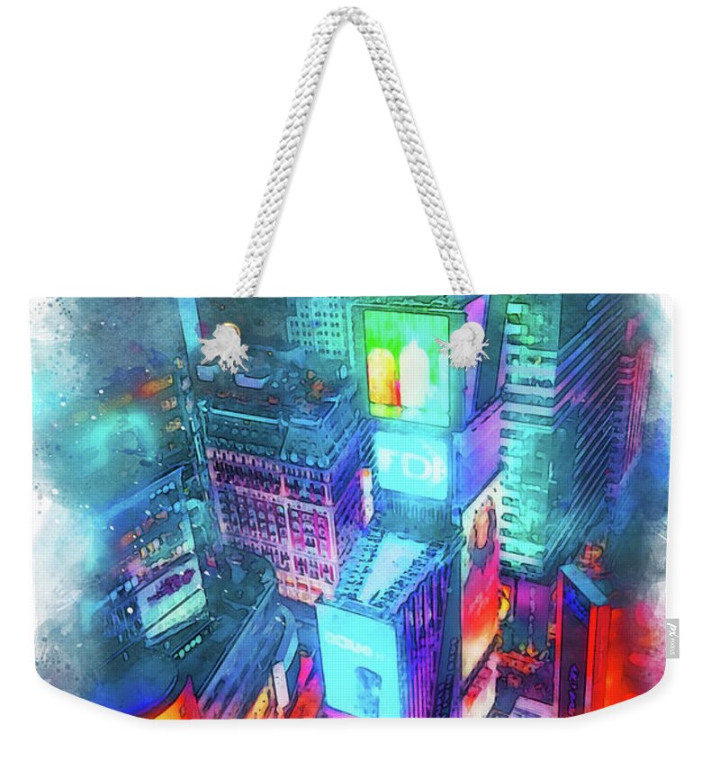 New York Panorama Weekender Tote Bag featuring the painting New York, Manhattan Panorama - 01 by AM FineArtPrints