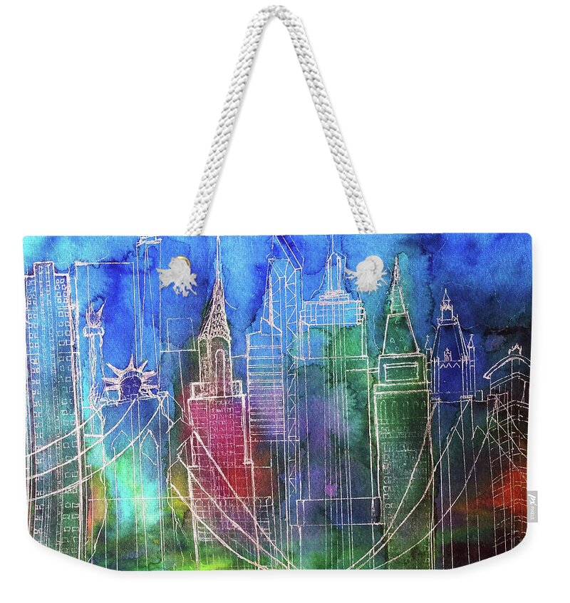City Weekender Tote Bag featuring the painting New York Skyline Painting by Melinda Firestone-White