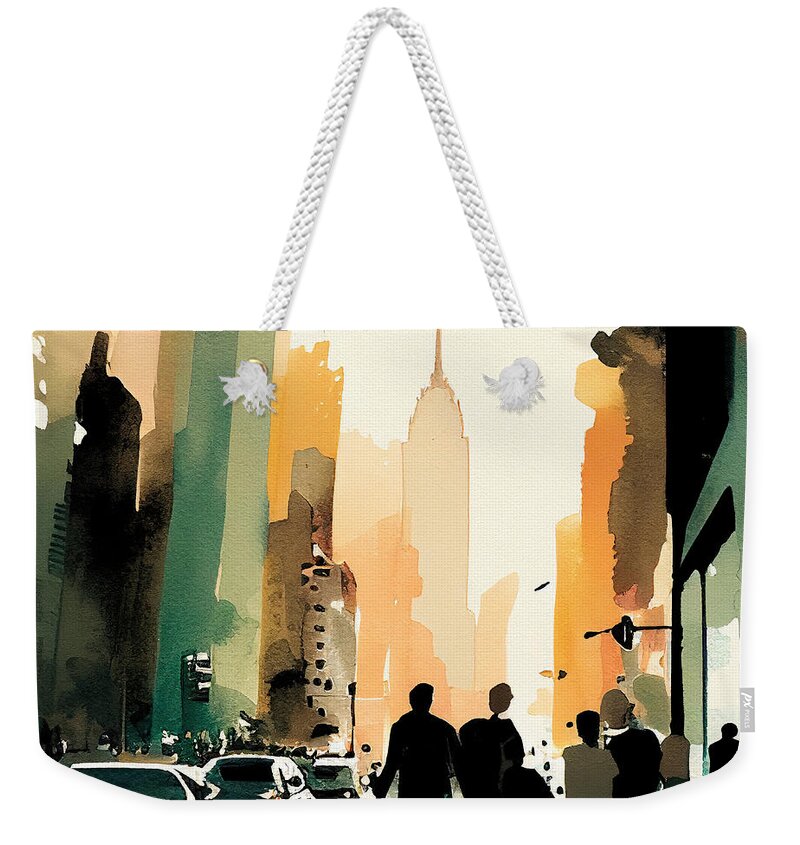 New York Weekender Tote Bag featuring the painting New York Street Life No.9 by My Head Cinema
