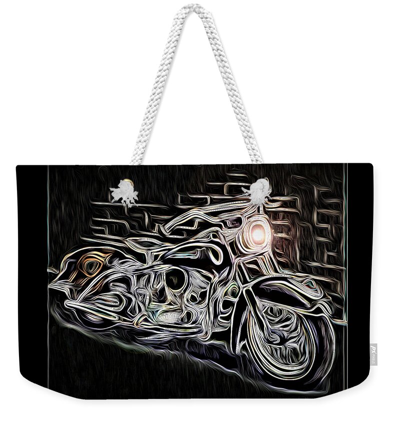 Vintage Motorcycle Weekender Tote Bag featuring the digital art Night Biker by Ronald Mills