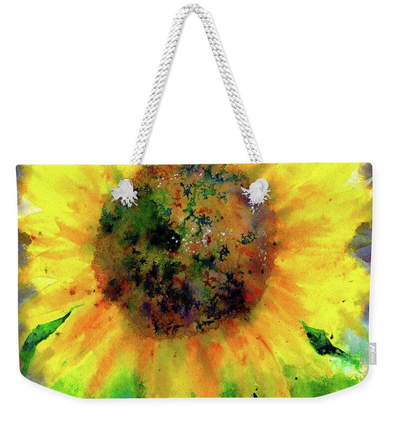 Sunflower Weekender Tote Bag featuring the painting Night flower by Karen Kaspar