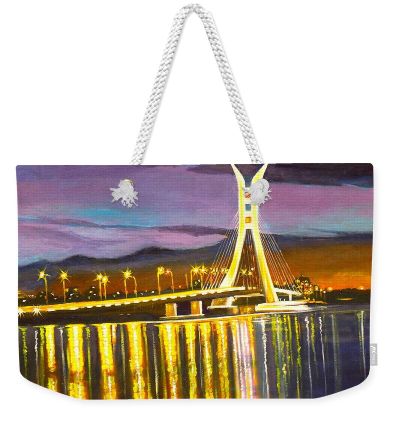Living Room Weekender Tote Bag featuring the painting Night in Lekki Ikoyi Lagos by Olaoluwa Smith