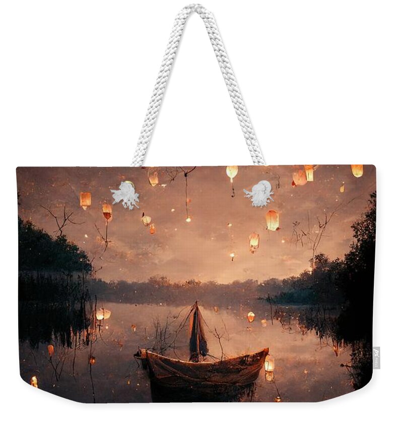 Boat Weekender Tote Bag featuring the digital art Night Lights by Nickleen Mosher