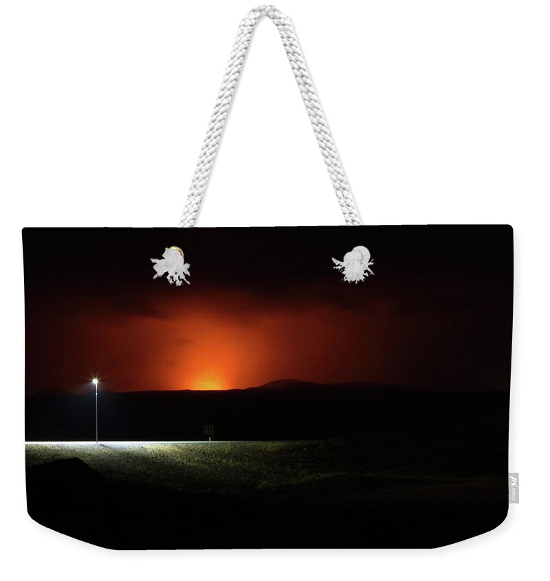 Volcano Weekender Tote Bag featuring the photograph Night of the volcano by Christopher Mathews