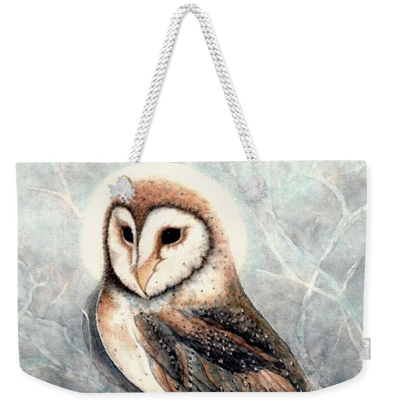 Night Owl Weekender Tote Bag featuring the painting Night Owl by Janine Riley