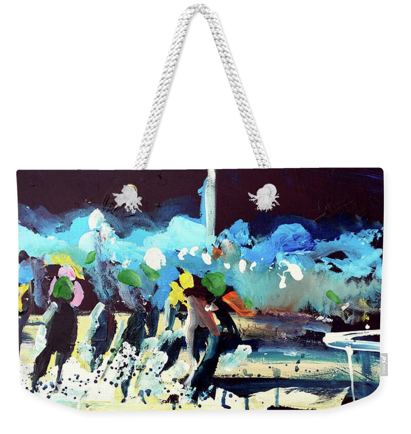 Kentucky Horse Racing Weekender Tote Bag featuring the painting Night Race by John Gholson