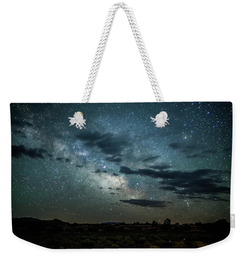 Oil On Canvas Weekender Tote Bag featuring the digital art Night Sky at The Needles, NPS by Celestial Images