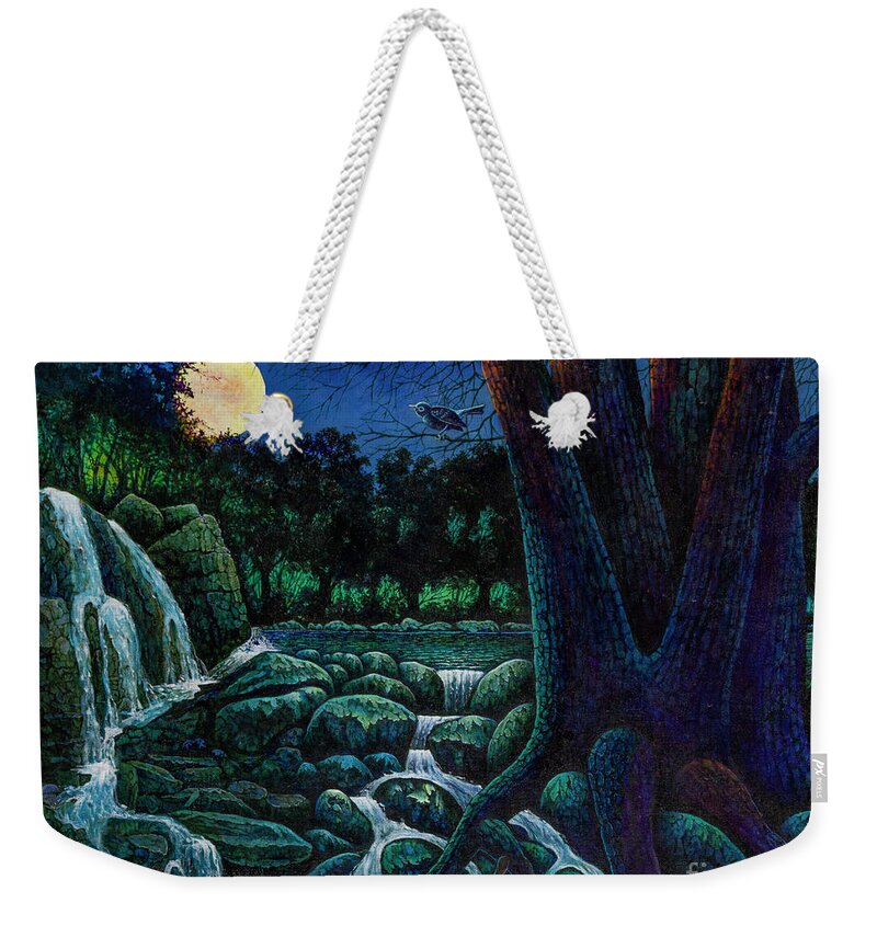 Waterfall Weekender Tote Bag featuring the painting Night Sounds by Michael Frank